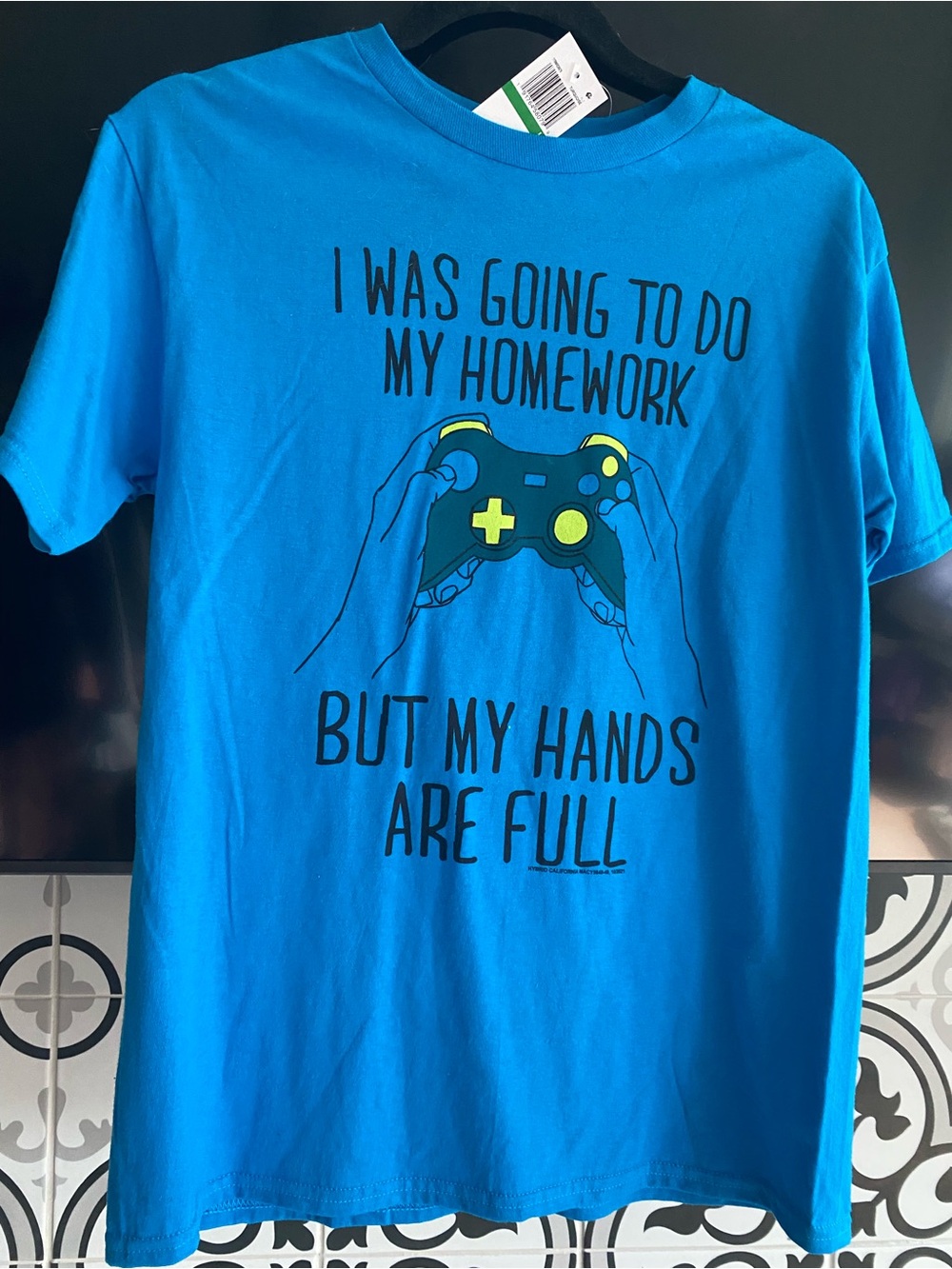 NWT Macy's Bright Blue Gamer Graphic Kids Boys Tshirt Tee with Yellow Accents